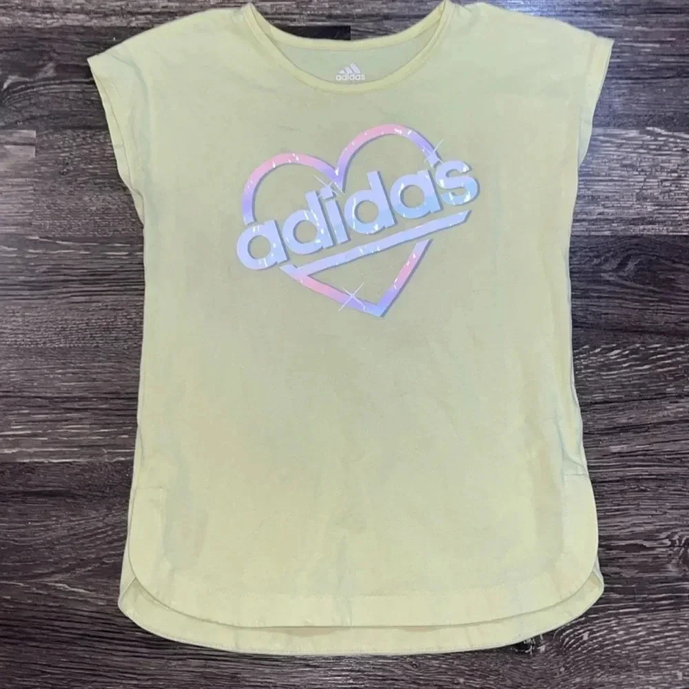 Adidas pale yellow short-sleeve top size large